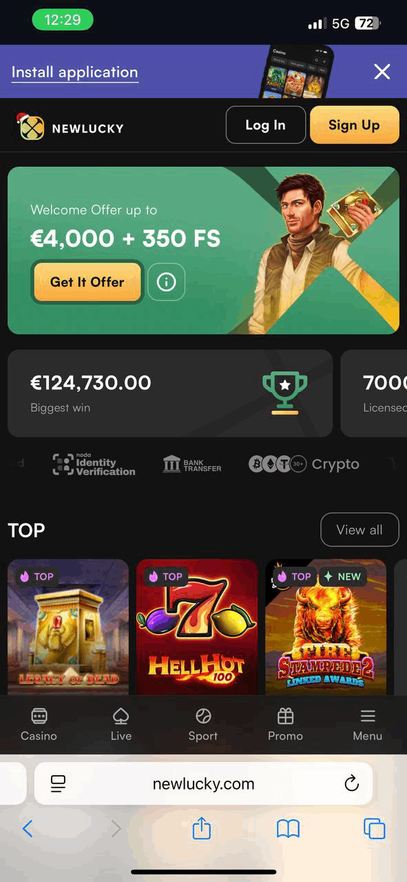 NewLucky Casino — mobiel